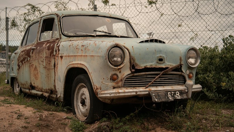 An old rusted car that no longer runs
